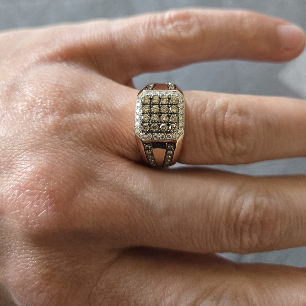 Champagne and White Diamond Octagonal Frame Ring in 14K Rose Gold